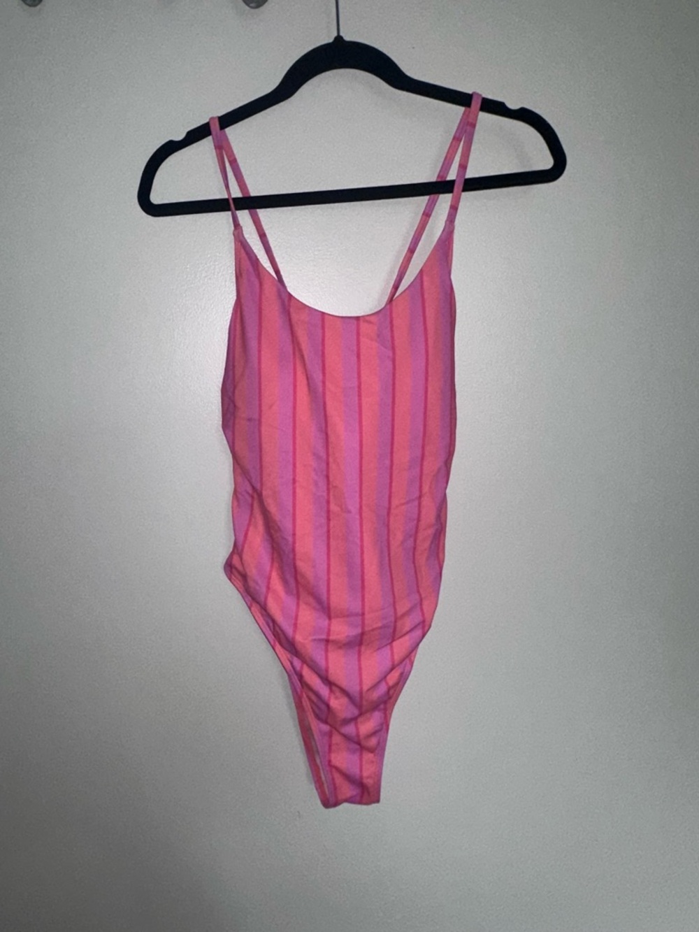 Pink and Orange Striped One-Piece Cheeky Swimsuit - High on the Hips